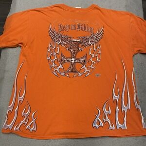 Vintage Choppers T Shirt Mens 2XL Orange Flames Eagle Double Sided Y2K Biker
